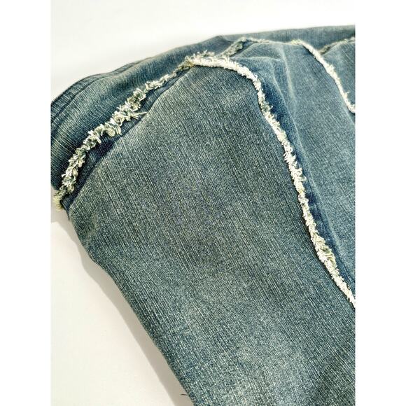 VTG Denim Corset Strapless Y2K Blue XL Baddie Strapless Peplum Frill Tube Top - Picture 6 of 10